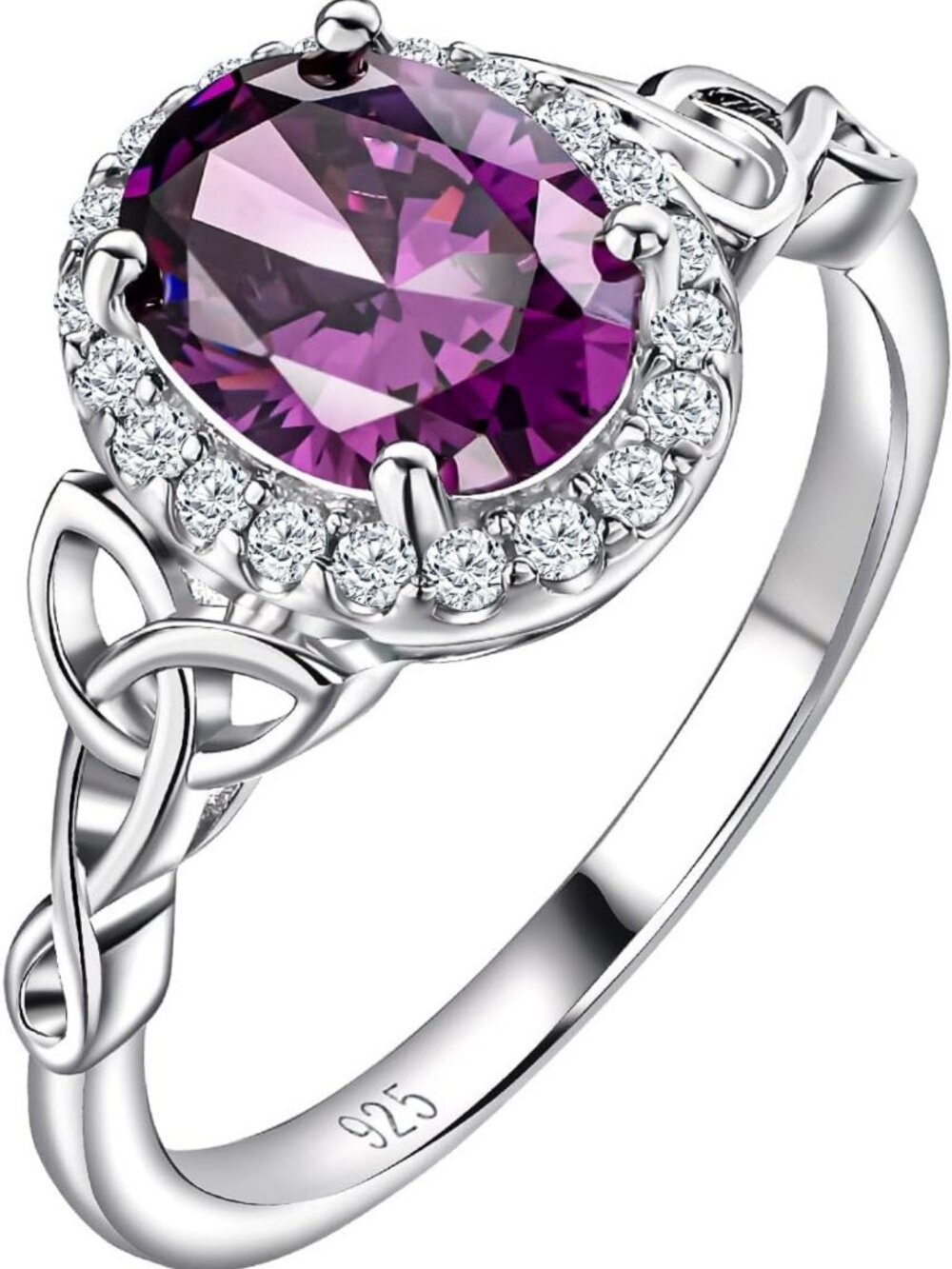 Celtic Birthstone Rings for Women - 925 Sterling Silver Moissanite Halo